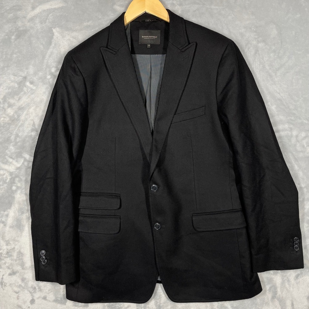Banana Republic Mens 44R Modern Slim Fit Wool Blazer Black Peak Lapel 722648-00